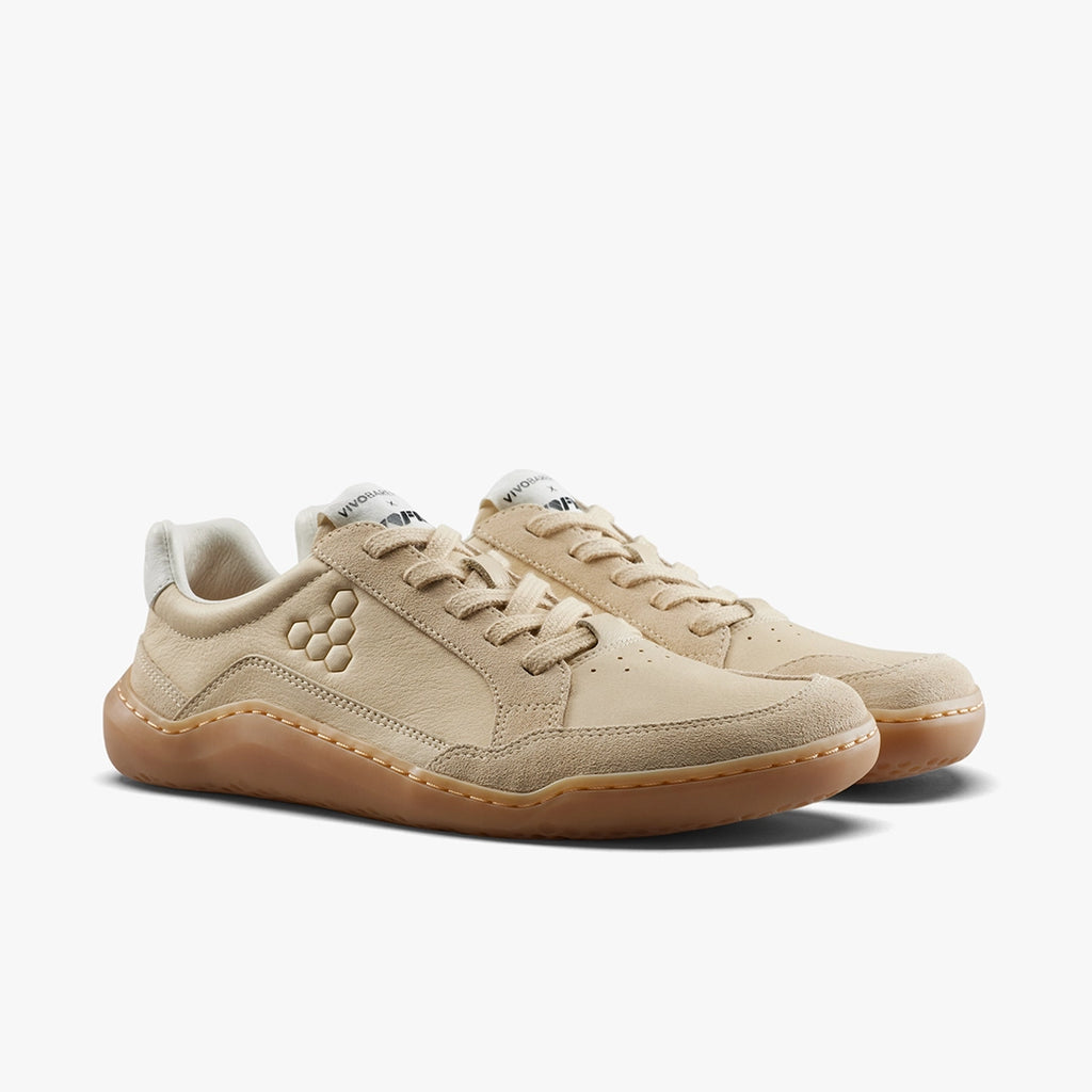 Men's Vivobarefoot Gobi II Premium Leather. Tan upper. Tan midsole. Lateral view.