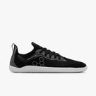 Men's Vivobarefoot Primus Lite Knit. Black upper. White outsole. Lateral view.