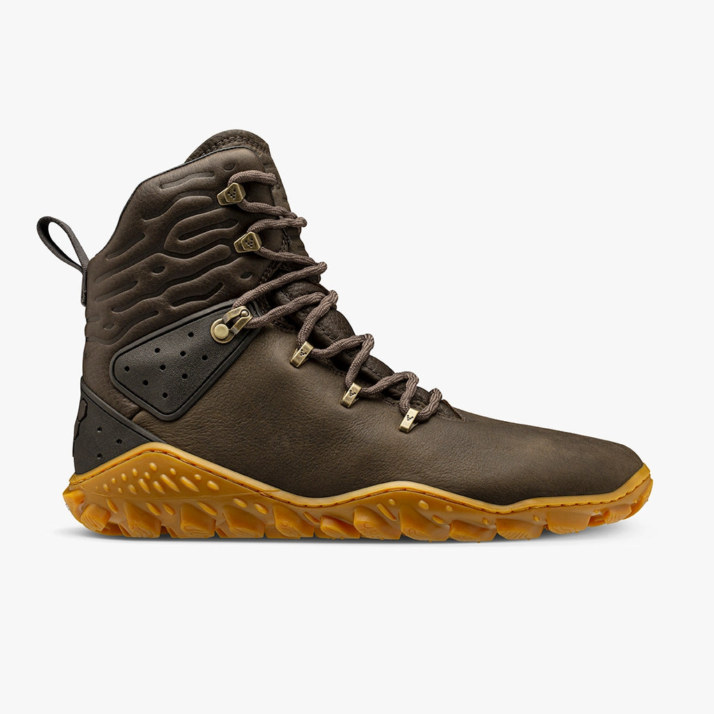 Men's Vivobarefoot Tracker Forest ESC. Brown upper. Light Brown outsole. Lateral view.