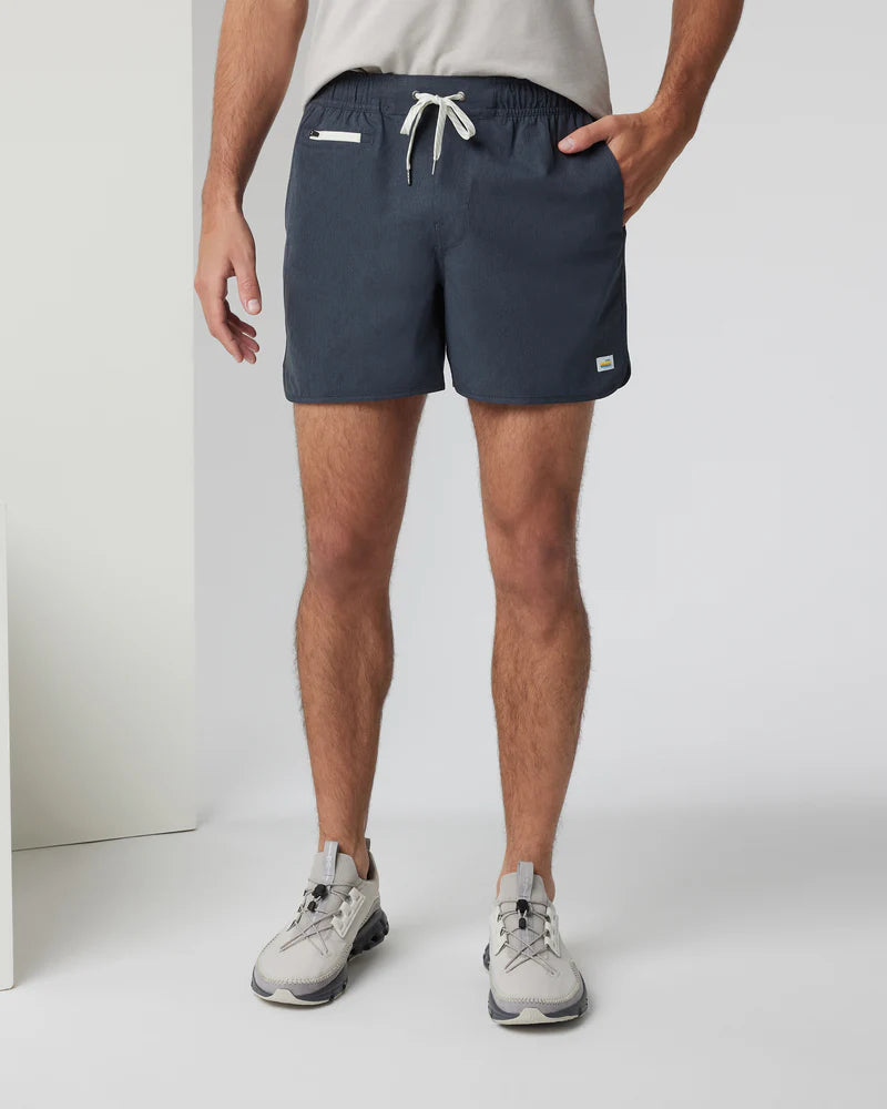 Men's Vuori Banks Short 5". Navy blue. Front view.