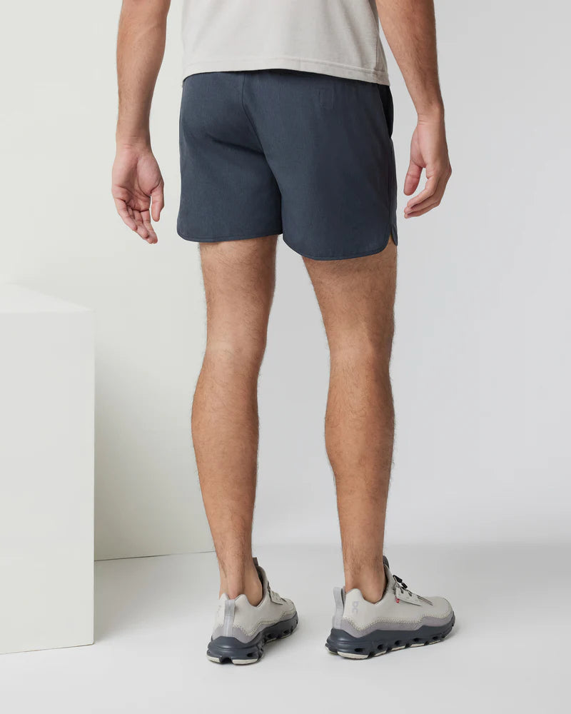 Men's Vuori Banks Short 5". Navy blue. Back view.