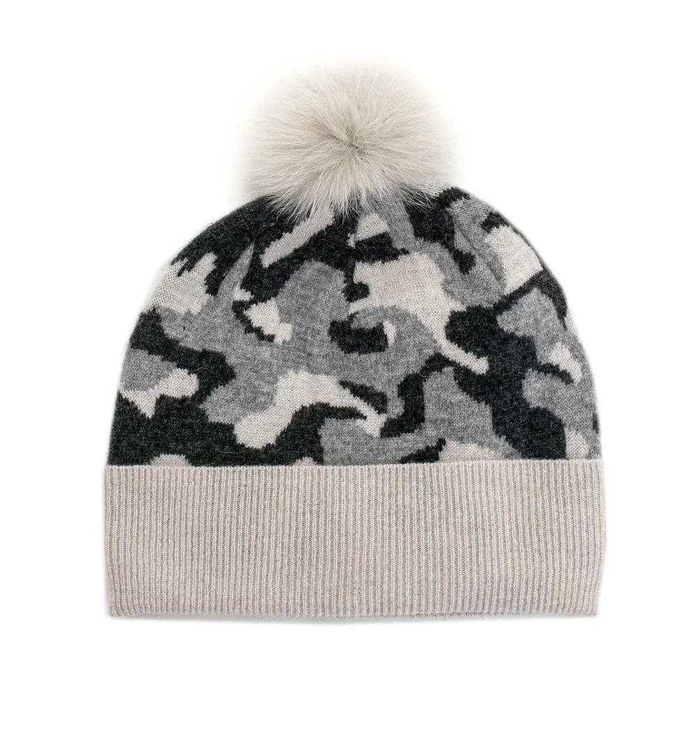 Mitchie's Matchings Animal Print Knitted Hat with Finn Raccoon Fur Pom Women's
