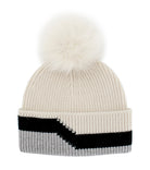 Mitchie's Matchings Cashmere Blend 3-Tone Knitted Hat with Fox Fur Pom Women's