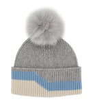 Mitchie's Matchings | Cashmere Blend 3-Tone Knitted Hat with Fox Fur Pom | Women's