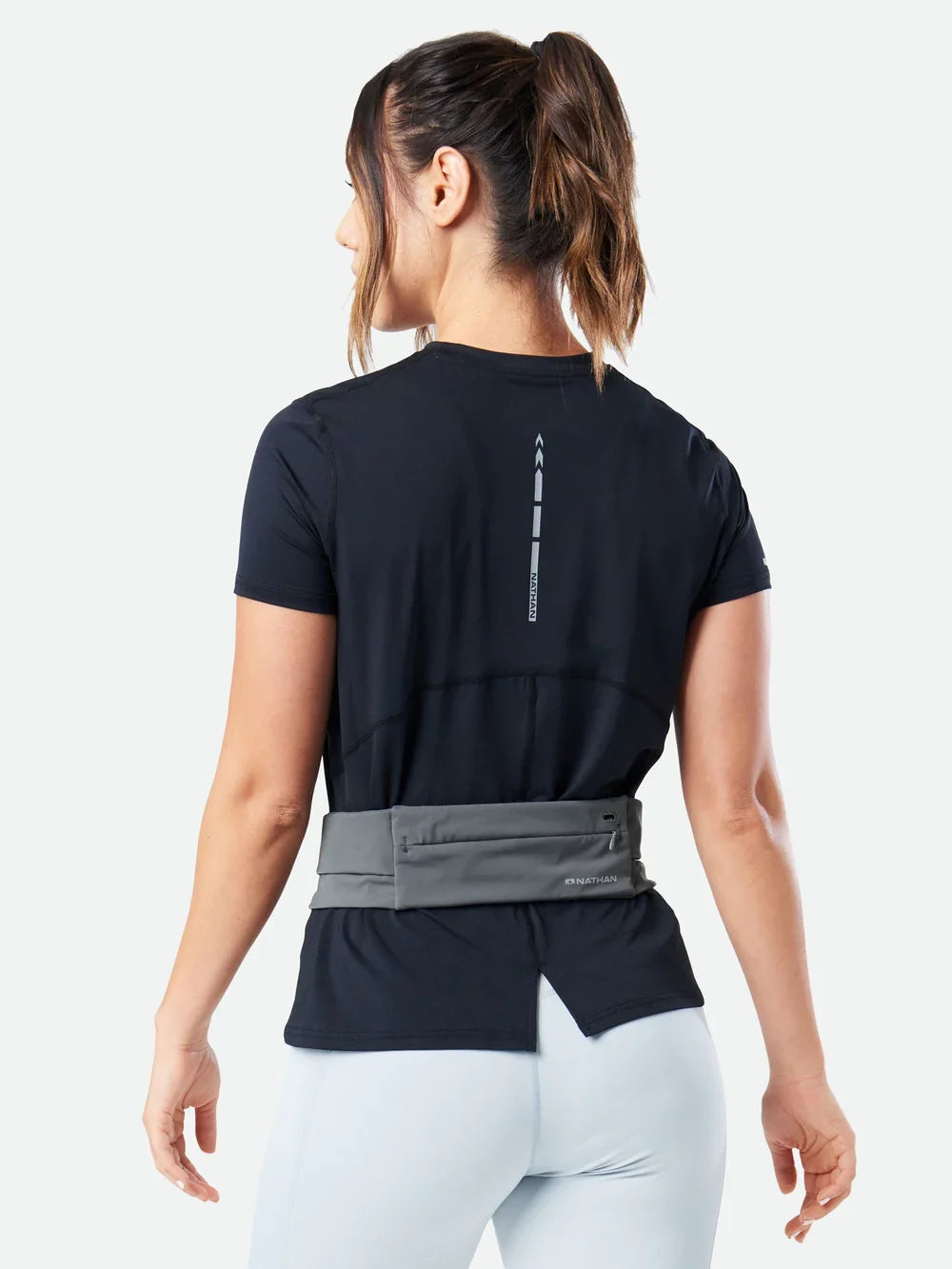 Nathan Adjustable-Fit Zipster 2.0. Gravity Grey. Rear view.
