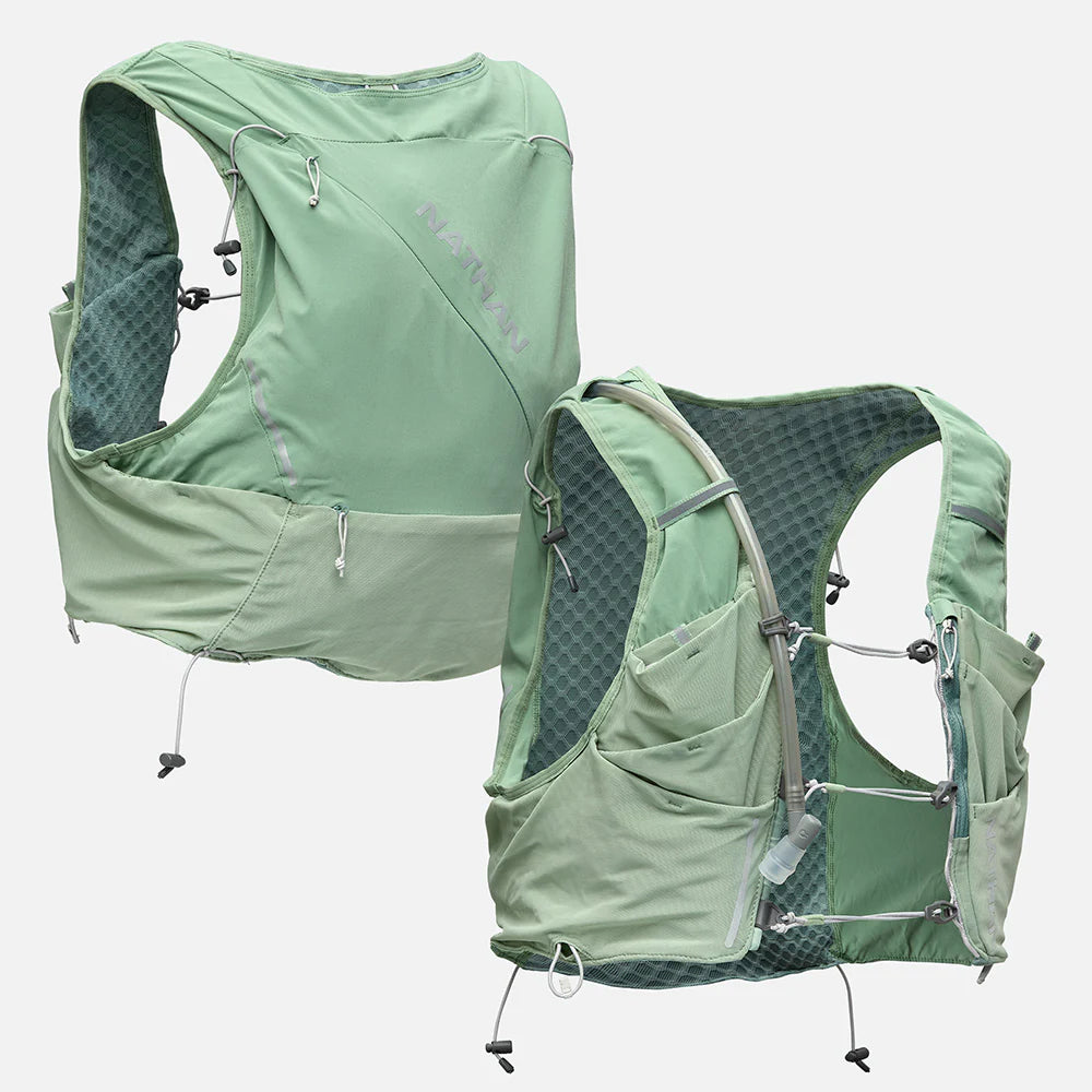 Nathan Pinnacle Pro 12 liter hydration race vest. Sage Green