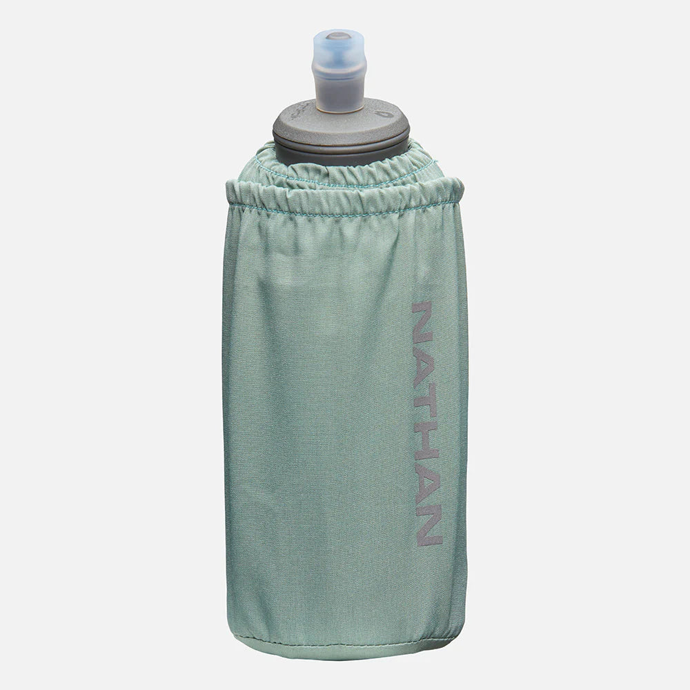 Unisex Nathan Pinnacle Soft Flask Insulated Handheld 18oz. Green. Front view.