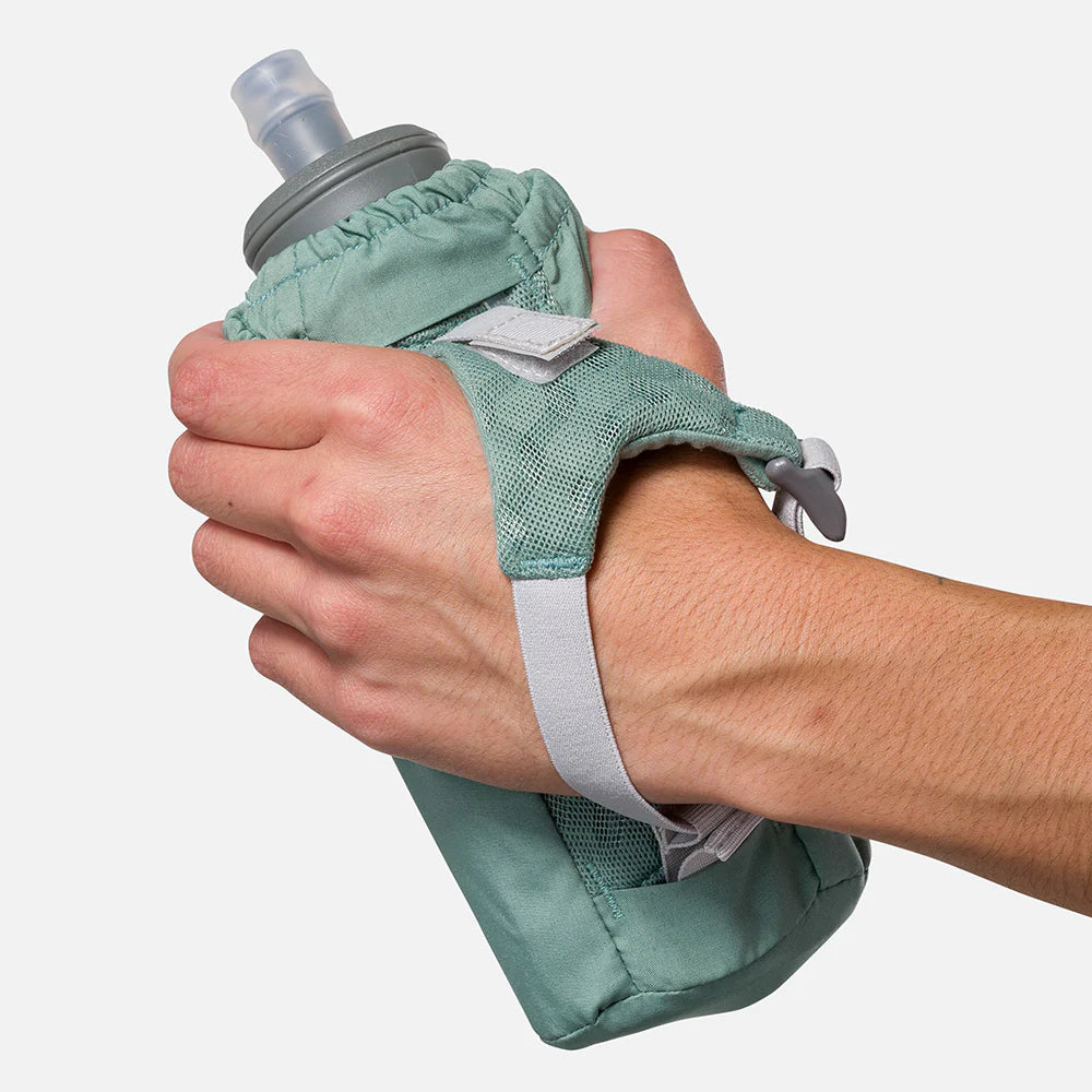 Unisex Nathan Pinnacle Soft Flask Insulated Handheld 18oz. Green. Back view.