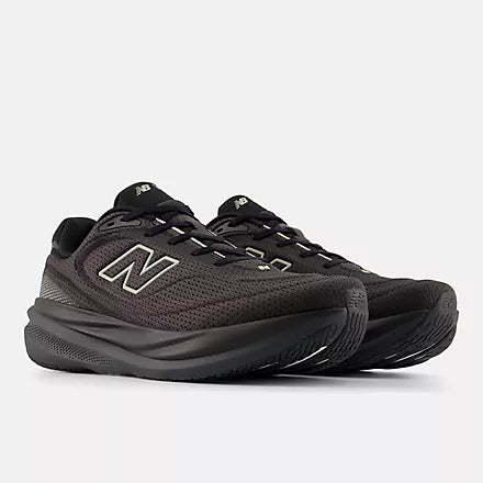 New Balance 1080 v15 men's running shoe in Black/Faded Black/Olivine — angled view