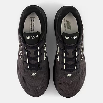 New Balance 1080 v15 men's running shoe in Black/Faded Black/Olivine — top view