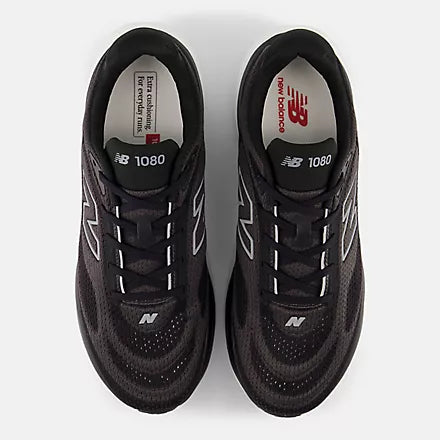 New Balance 1080 v15 men's running shoe in Black/White — top view