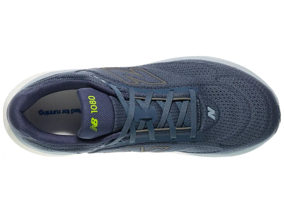 New Balance 1080 v15 men's running shoe in Vintage Indigo/Alkaline Green — top view