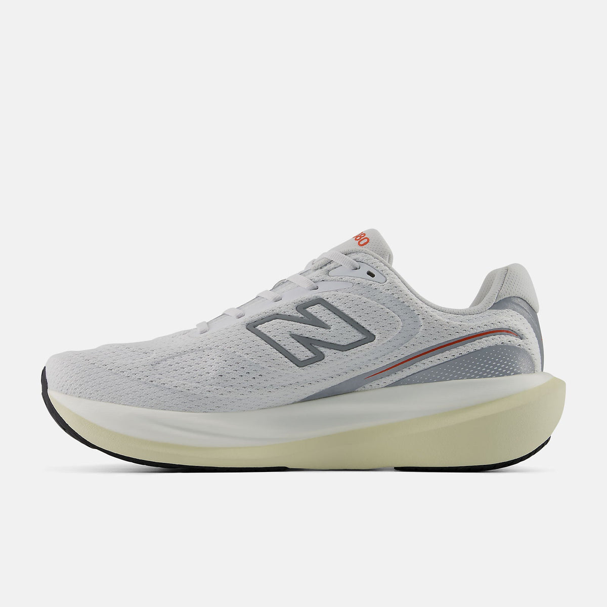 New Balance 1080 v15 men's running shoe in White/Neo Flame — medial view