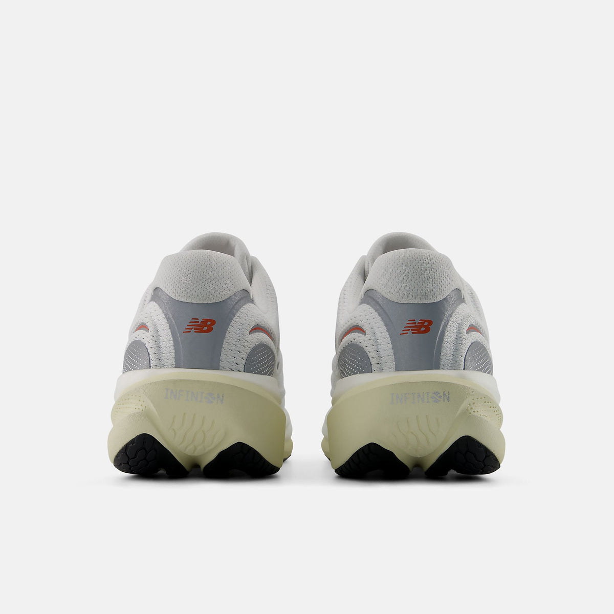 New Balance 1080 v15 men's running shoe in White/Neo Flame — rear view