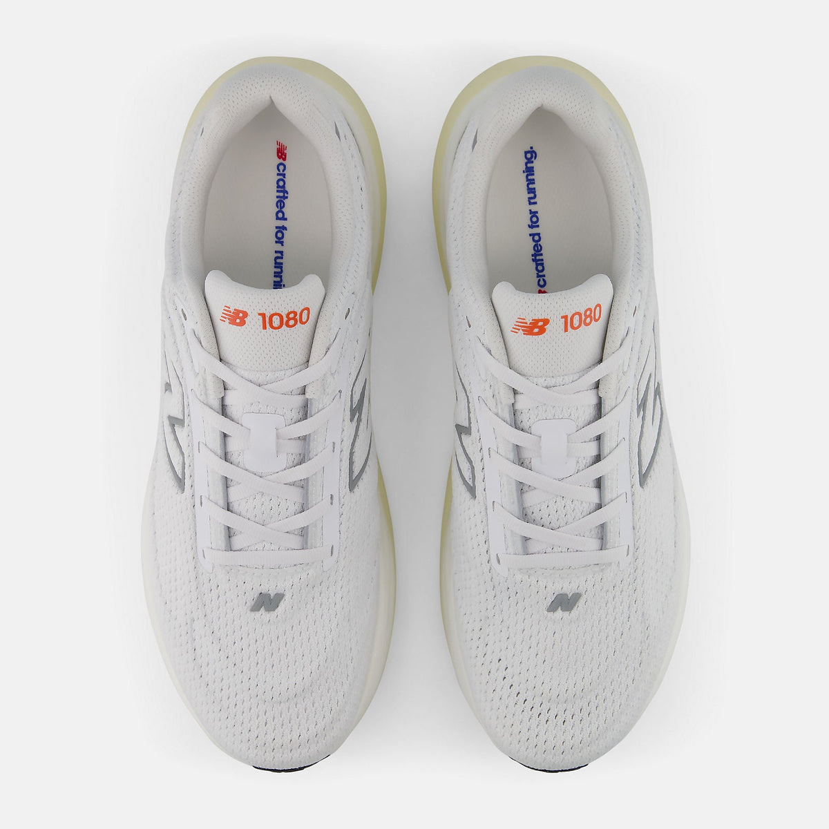 New Balance 1080 v15 men's running shoe in White/Neo Flame — top view