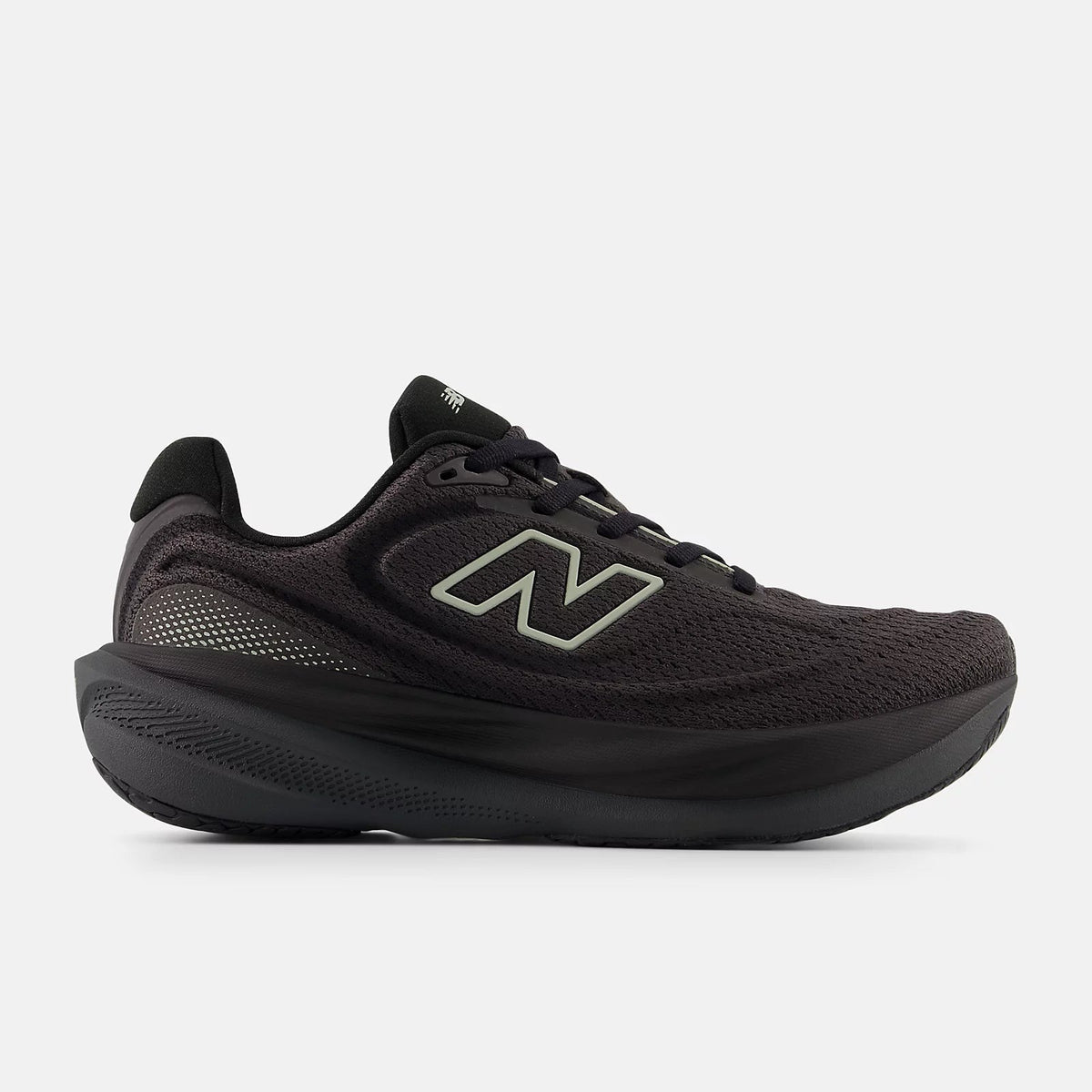 New Balance 1080 v15 women's running shoe in Black/Olivine/Faded Black — lateral view