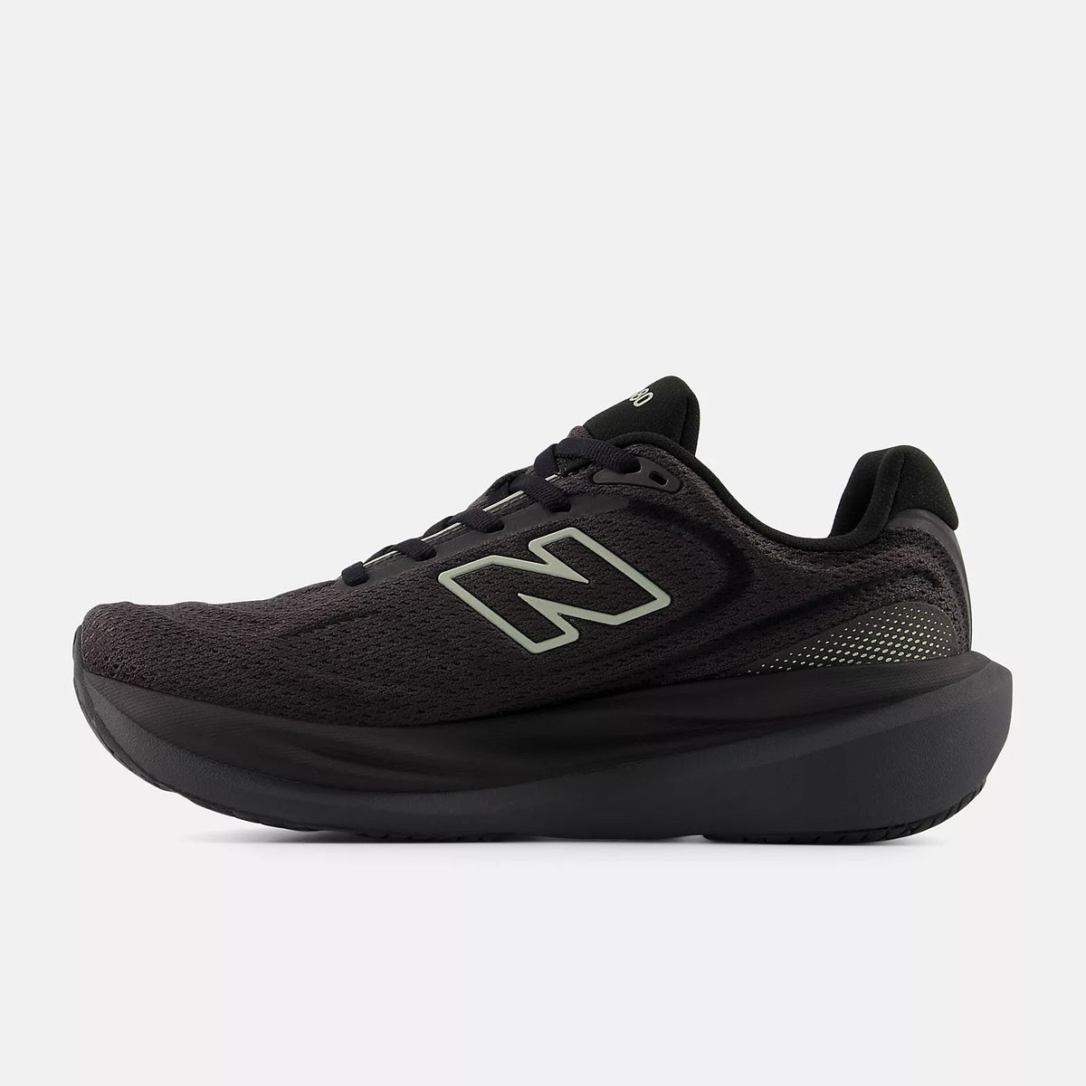New Balance 1080 v15 women's running shoe in Black/Olivine/Faded Black — medial view