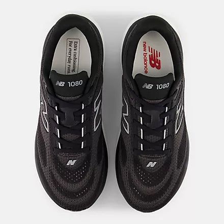 New Balance 1080 v15 women's running shoe in Black/Slate Grey — top view