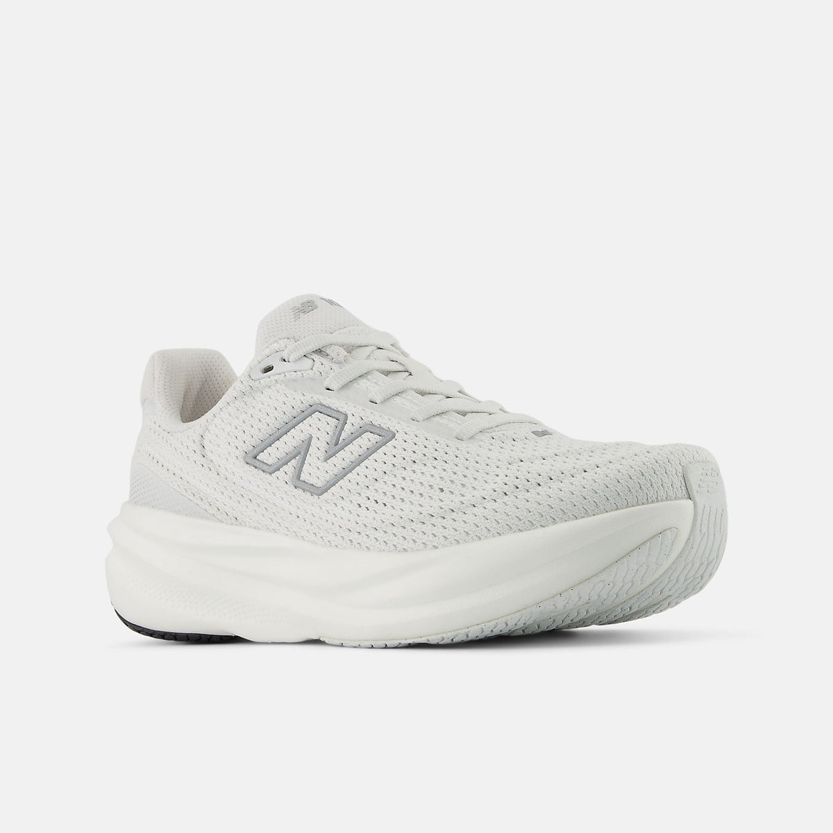 New Balance 1080 v15 women's running shoe in White/Silver Metallic — angled view