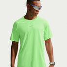 Men's Nike Stride Aero-Fit Short Sleeve Running Shirt in Volt/Light Silver, front view.