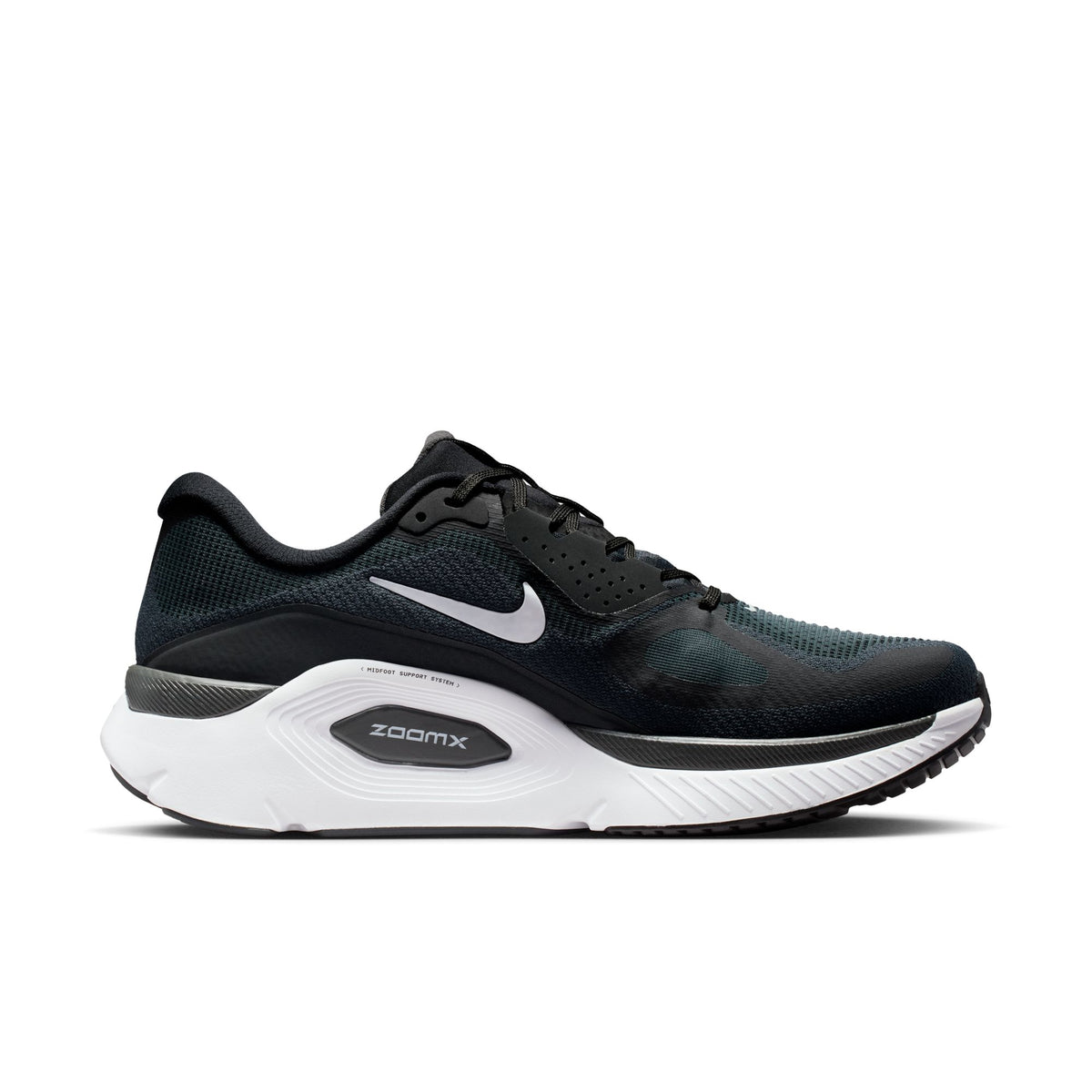 Men's Nike Structure Plus. Black upper. White midsole. Medial view.