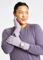 Women's Oiselle Firecracker Watch Window Gloves in Dusty Lavender.