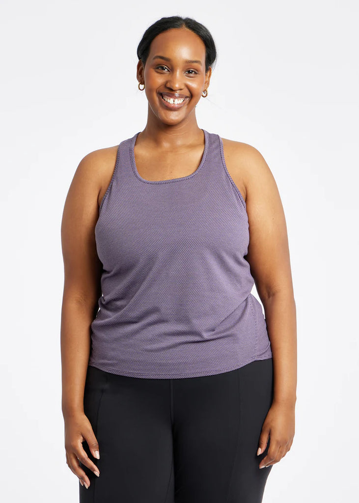 Women's Oiselle Flyout Racerback Tank. Purple.