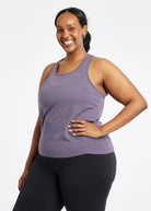 Women's Oiselle Flyout Racerback Tank in Twilight purple.