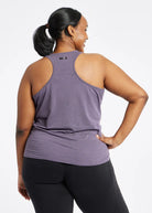 Women's Oiselle Flyout Racerback Tank in Twilight purple.