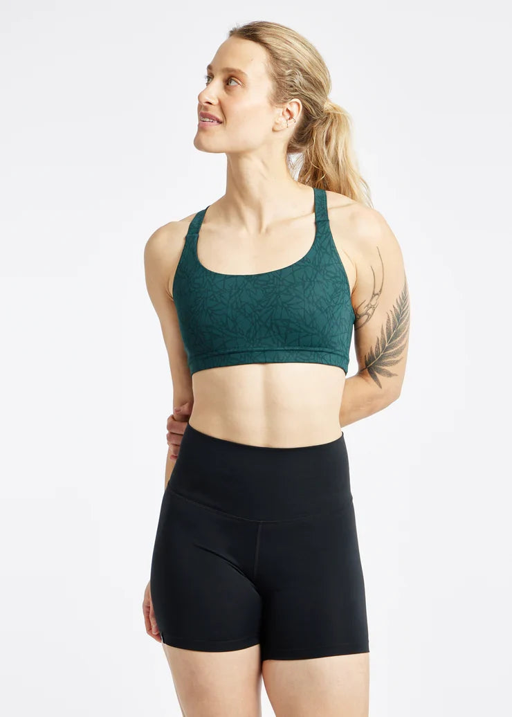 Women's Oiselle Hi Twenty Bra in Juniper Monarch, front view