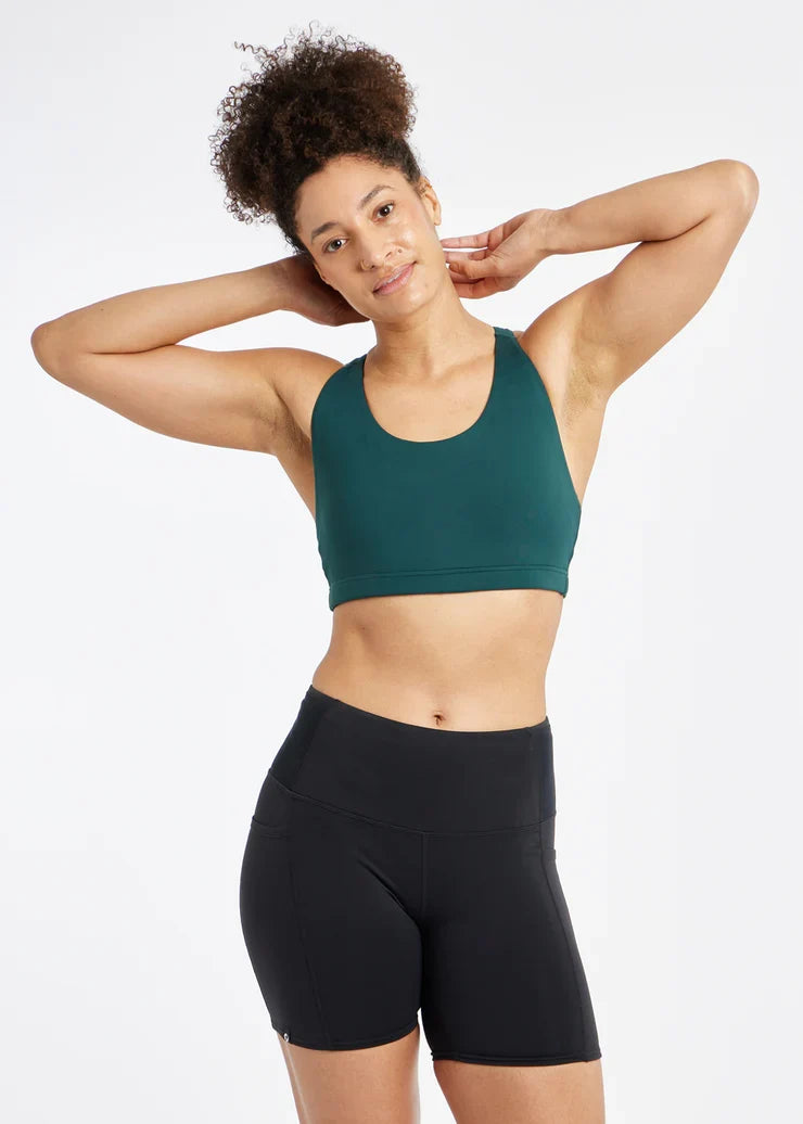 Women's Oiselle Open Lane Bra in Juniper, front view