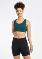 Women's Oiselle Open Lane Bra in Juniper, rear view