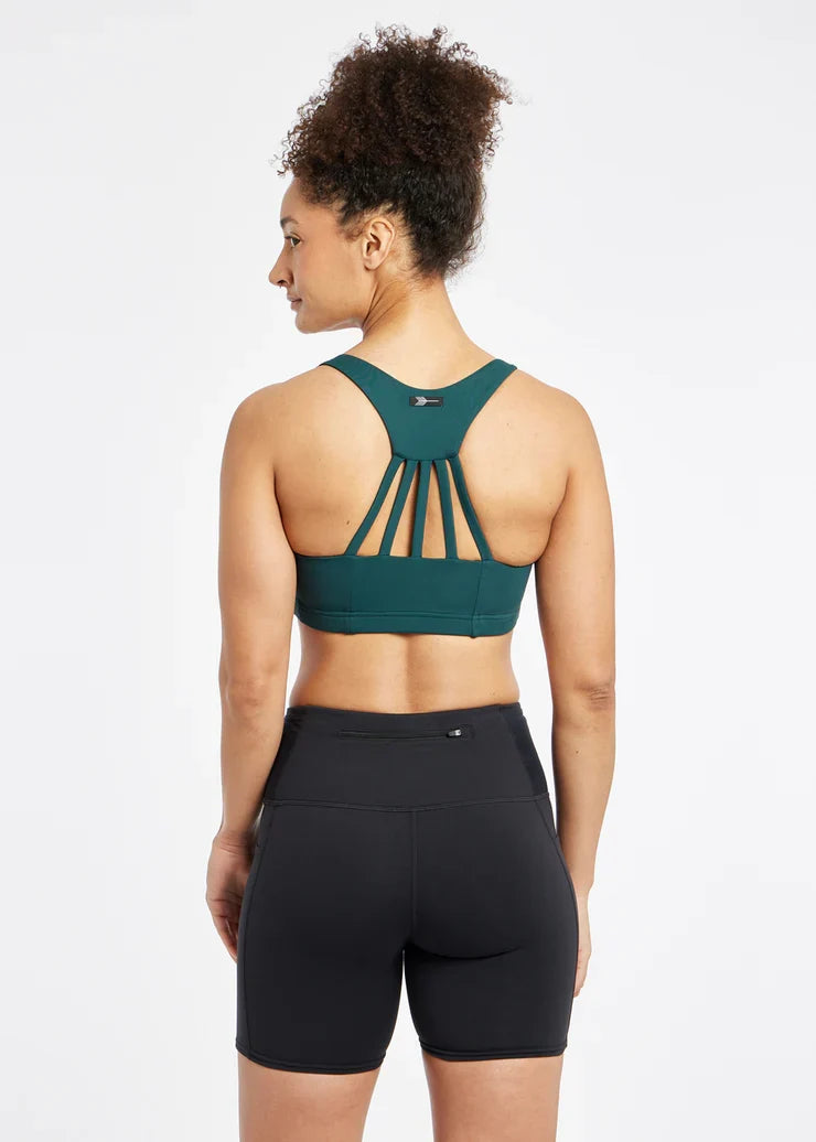 Women's Oiselle Open Lane Bra in Juniper, detail view
