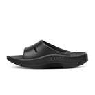 Oofos OOahh Limited Slide women's Black/Blossom colorway, medial view.