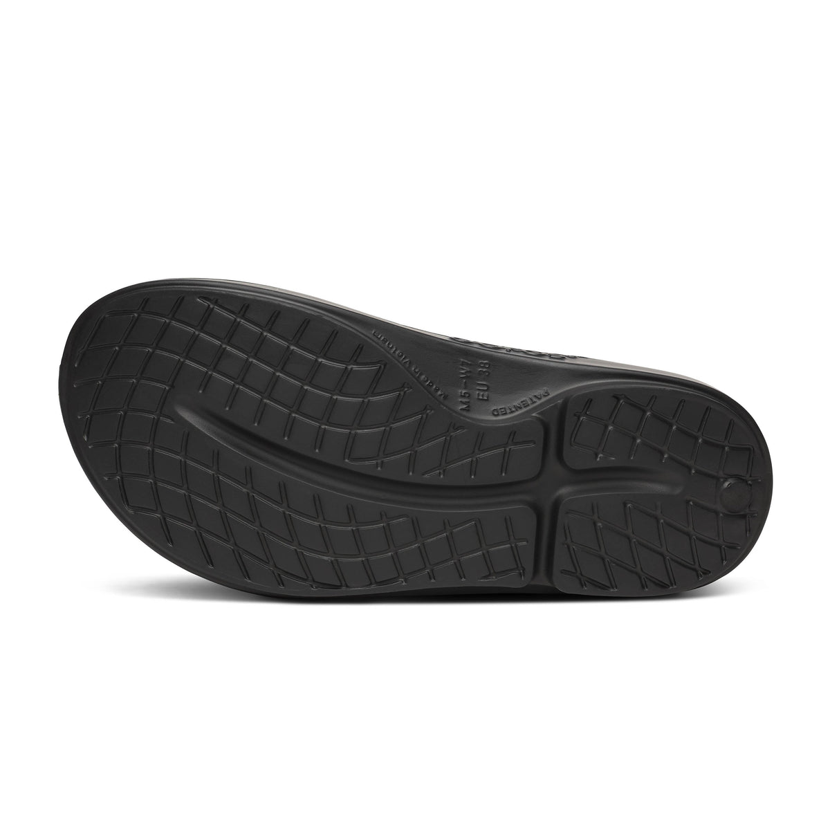 Oofos OOahh Limited Slide women's Black/Blossom colorway, outsole view.