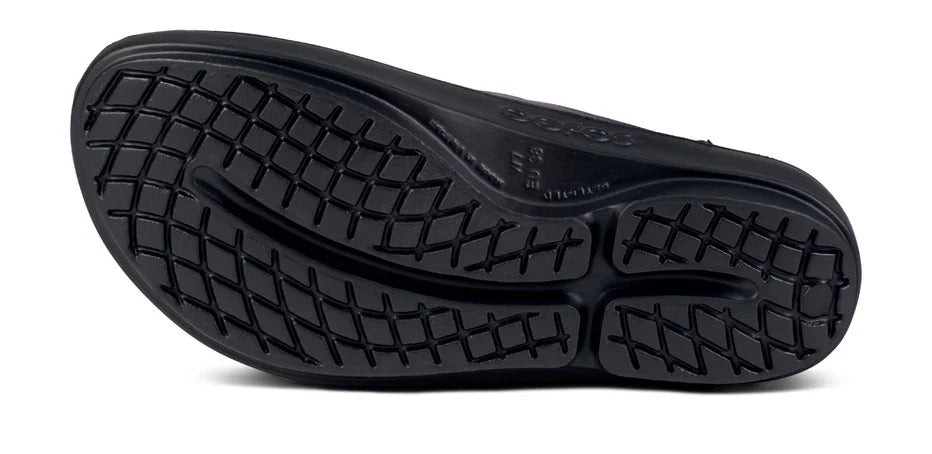 Women's Oofos OOlala Luxe Sandal in Midnight Spectre, outsole view