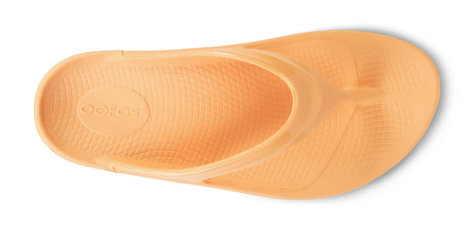 Oofos Oolala Sandal. Orange. Top view.