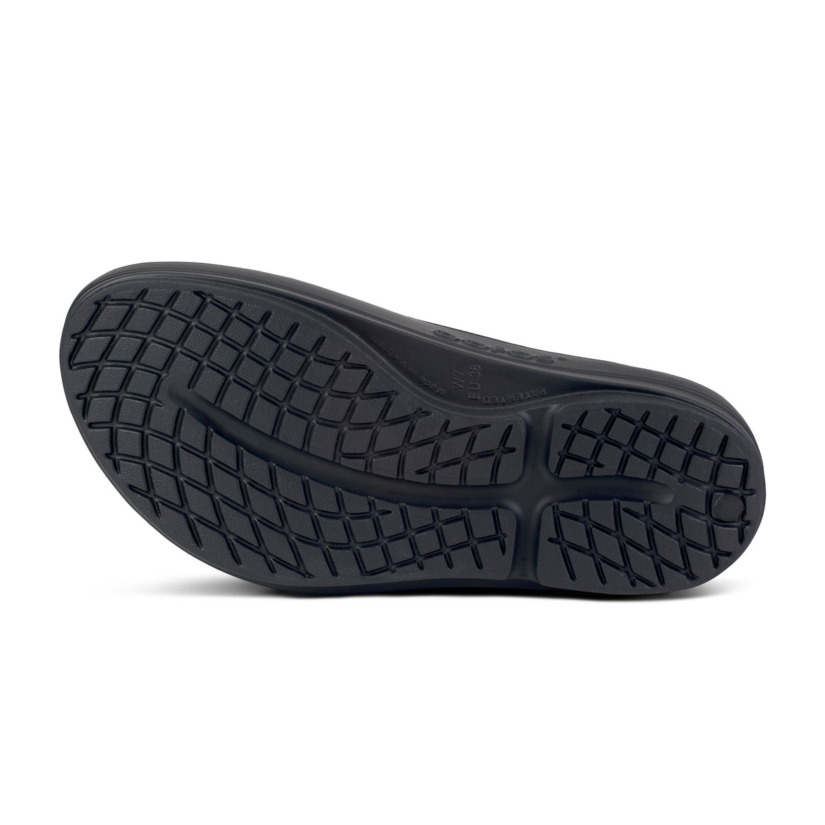 Women's Oofos Oomega Luxe. Teal/Black. Bottom view.