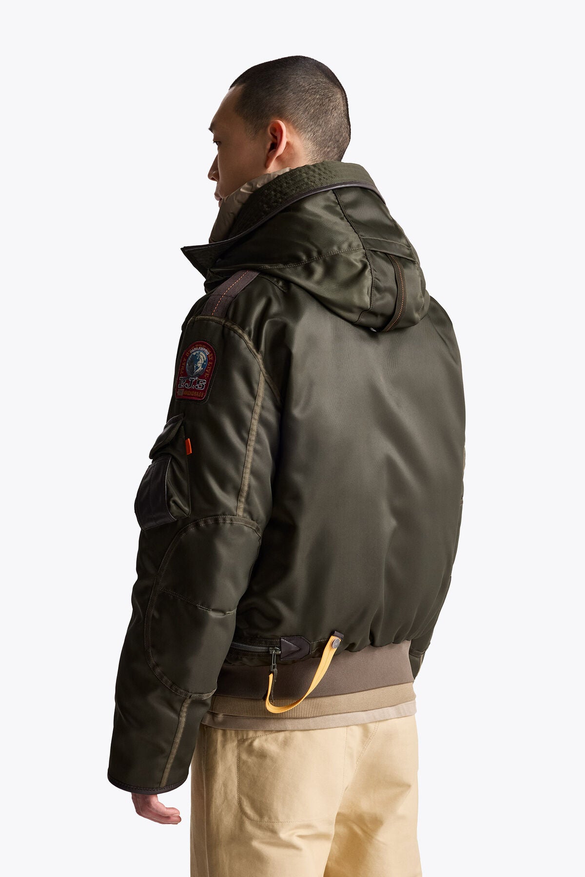 Parajumpers Gobi 20th men's down bomber in Rosemary, alternate lifestyle view