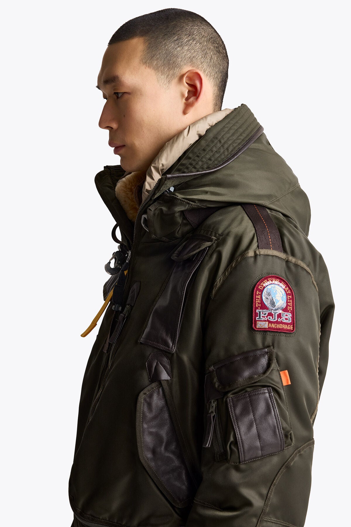 Parajumpers Gobi 20th men's down bomber, collar and hood detail