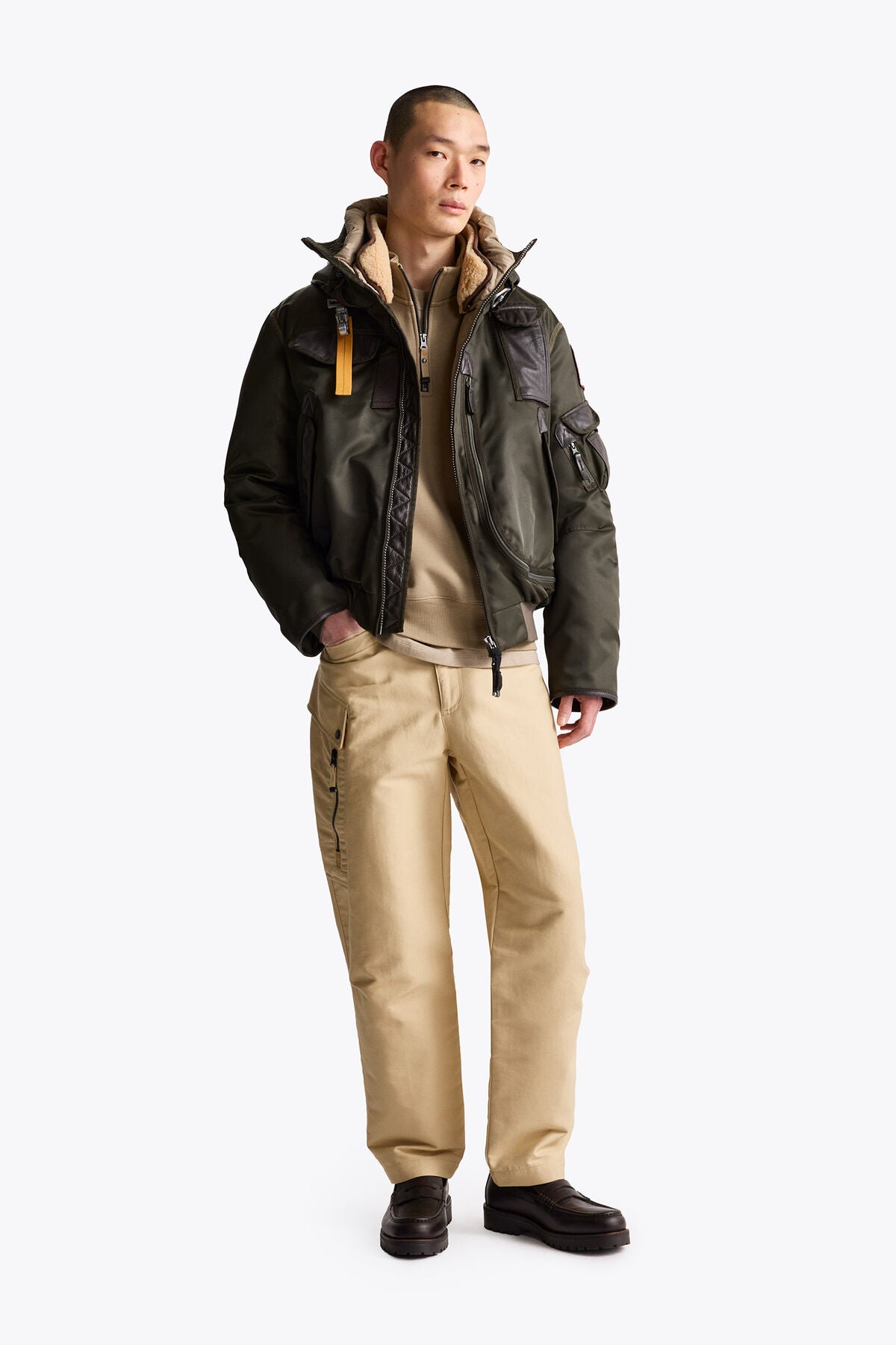 Parajumpers Gobi 20th men's down bomber, signature yellow neck tape detail