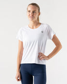 Women's rabbit EZ Cropped Tee. White. Front view.