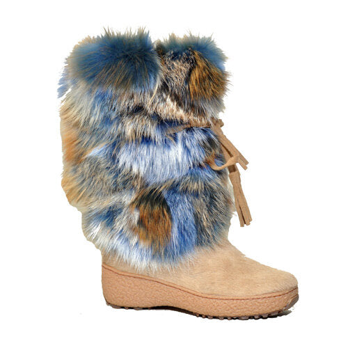 Regina Imports Gigi| Fox Fur Boot| Blue/Beige