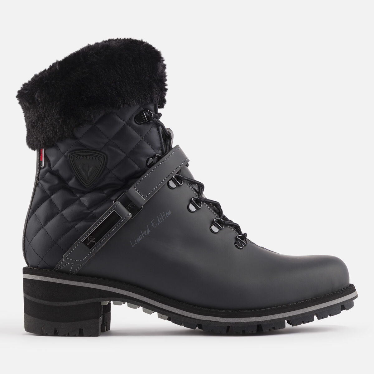 Rossignol 1907 Megève women's Ebony black leather winter boots, front product view