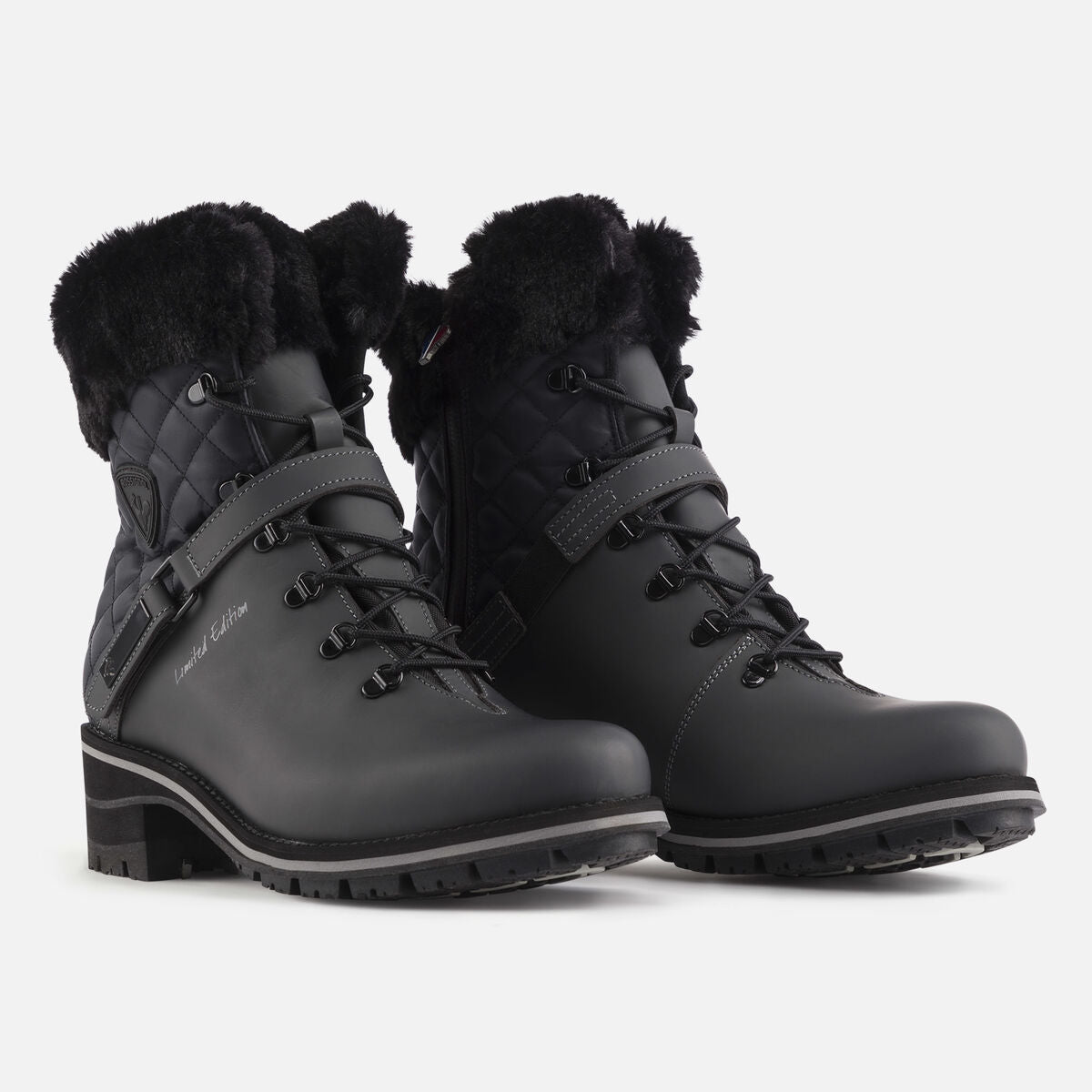 Rossignol 1907 Megève women's black winter boots, alternate view of rubber lugged construction