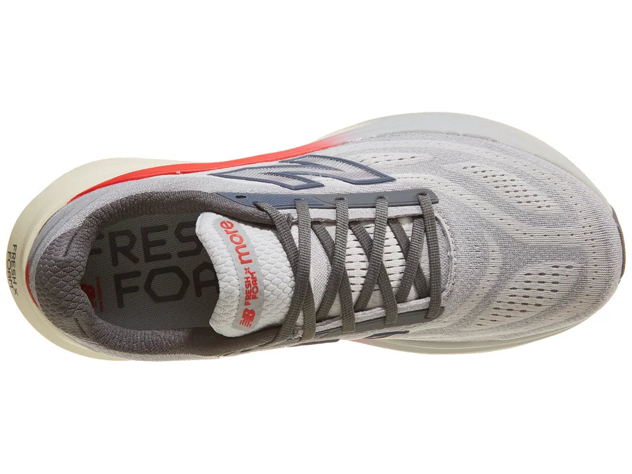 Men's New Balance Fresh Foam X More v6. Grey upper. Off White midsole. Top view.