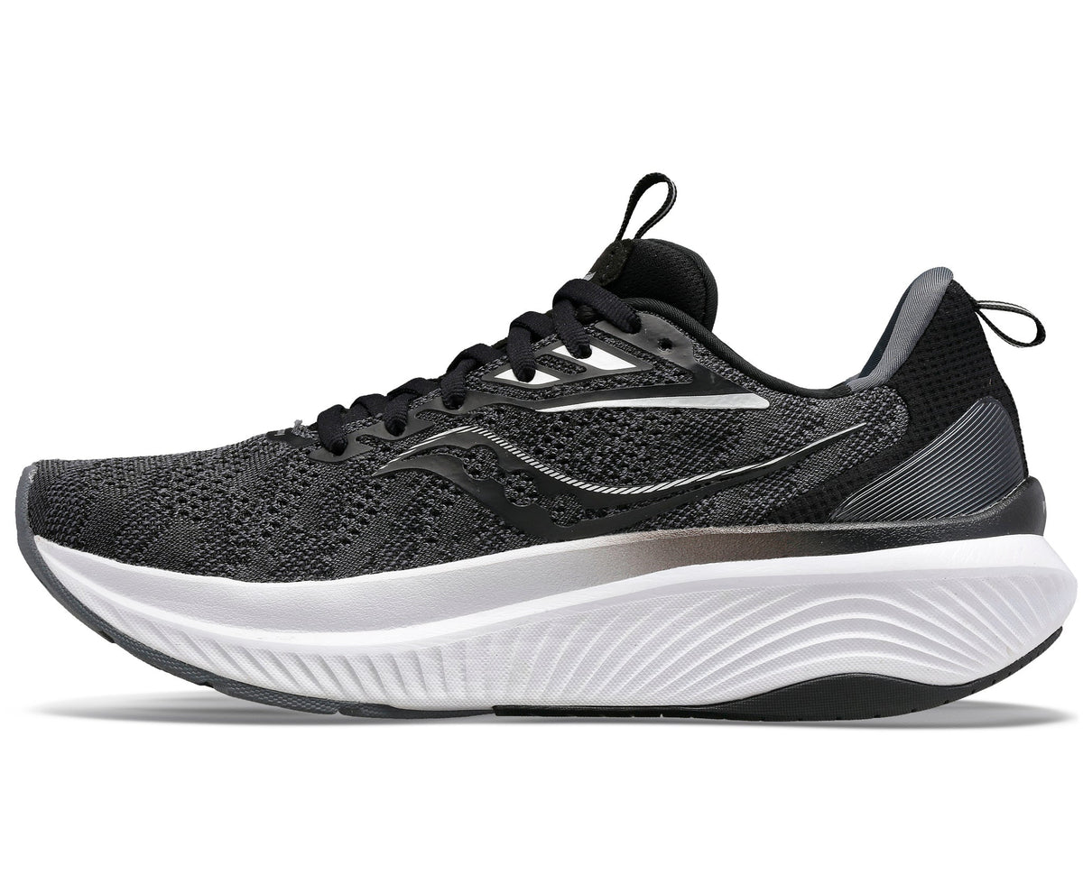 Men's Saucony Echelon 9. Black upper. White midsole. Medial view.