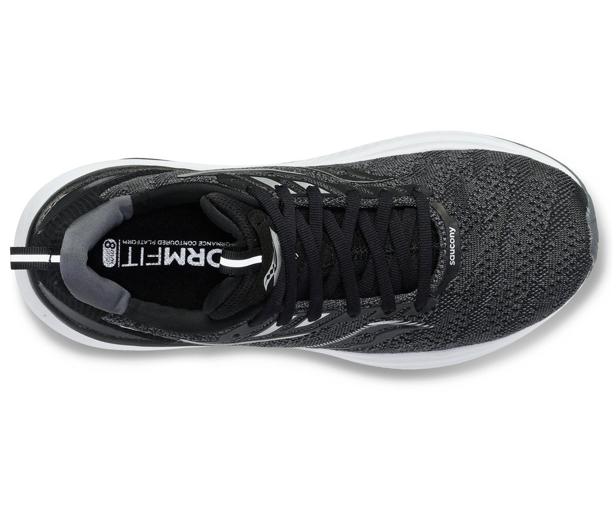 Men's Saucony Echelon 9. Black upper. White midsole. Top view.