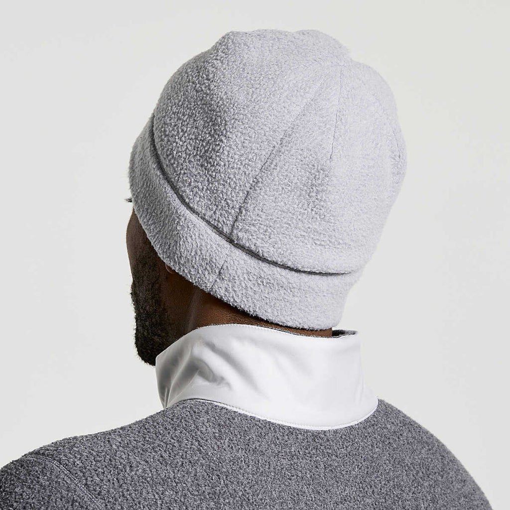 Unisex Saucony Rested Sherpa Beanie. Grey. Rear view.