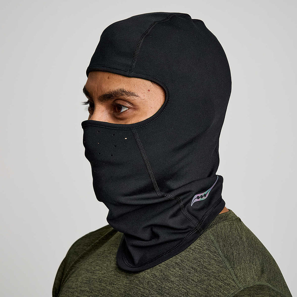 Unisex Saucony Solstice Balaclava. Black. Front/Lateral view.
